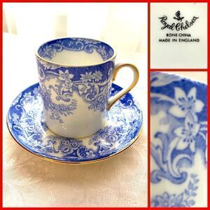 Royal Chelsea bone China demitasse espresso cup and saucer blue floral England